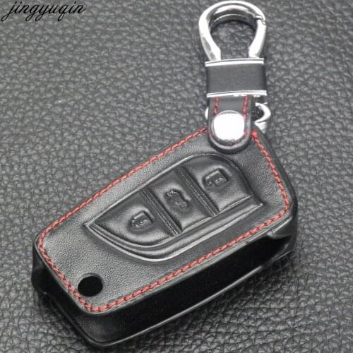 Jingyuqin Leather Car-Styling Key Cover Case For Toyota Camry Highlander Corolla Prado Reiz Crown RAV4 3 Buttons