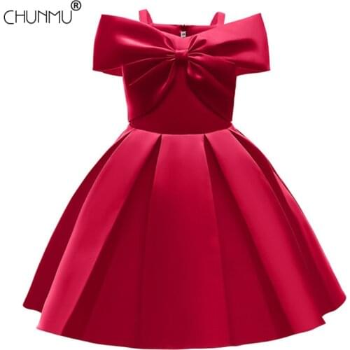 Off-shoulder Dress Bow Flower Birthday Dress For Baby Girl Clothes Lace Tutu Princess Ceremony Dresses Party Wedding Dress