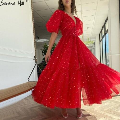 Red Simple A-line Prom Dresses Party Wear Dresses for Women Half Puffy Sleeves Ankle Length Formal Dress Design 2020 BLA70696
