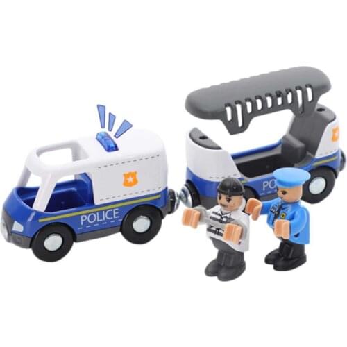 Police Car Train Magnetic Electric Locomotive Toy Compatible With Wooden Track Police Car Set Including Locomotive And Prisoner
