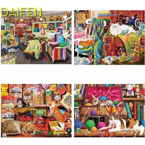 Full Round Diamond mosaic 5D DIY Diamond embroidery Tailor shop Cross stitch Full Square Diamond painting Sewing machine cat