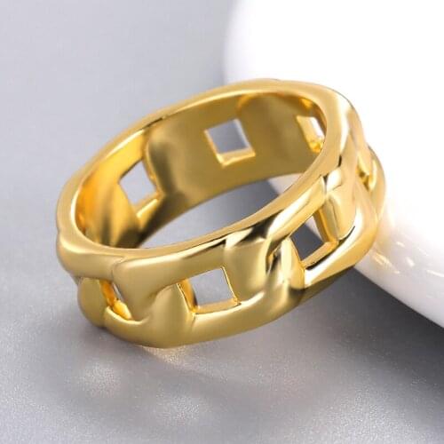 Simple Thick Chunky Chain Ring Cuban Curb Link Gold Filled Stainless Steel Stylish Ring for Women Girls 2021 Men Tail ring