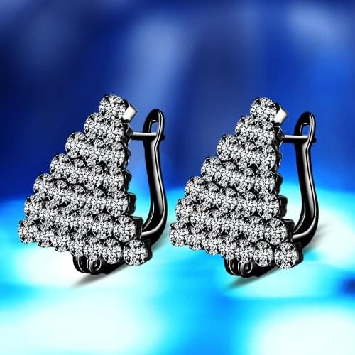 Luxury Female Round Crystal Hoop Earrings Charm 14KT Black Gold Color Wedding Earrings Punk Triangle Zircon Earrings For Women