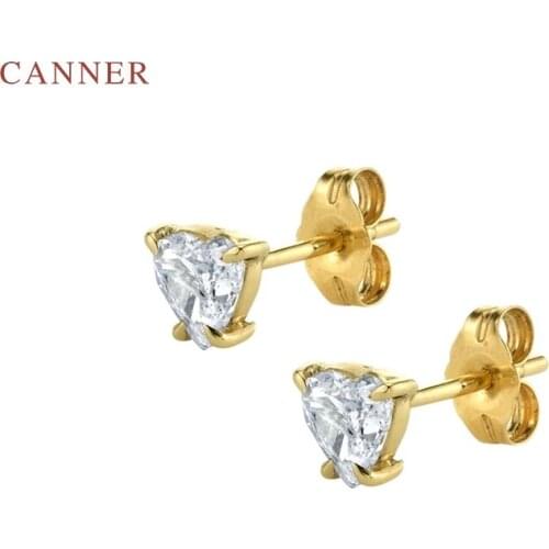 CANNER Personality Trend heart-shaped Stud Earrings 925 Sterling Silver Fashionable Zircon Earrings For Women Jewelry Earrings