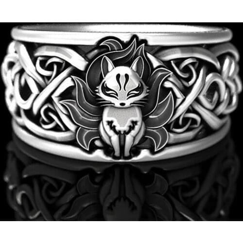 Vintage Nine Tailed Fox Ring Silver Color Punk Hip Hop Animal Rings For Women Men Fashion Jewelry Gift