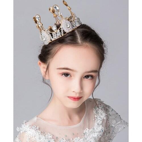 Vintage gold round bride luxury headdress crown wedding bridal hair accessories princess girl child round crown birthday gift