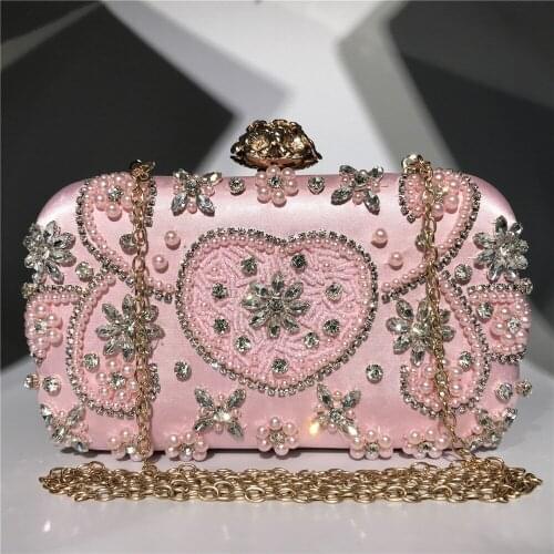 Handbag dress with hand Diamond Fashion sidecar womens Bag Pink womens bag wedding purses for bride