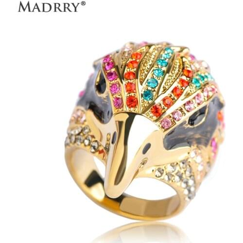 Madrry Alloy Metal Owl Animal Finger Rings For Women Man Gothic Full Crystals Colorful Bague Anillos Anel Masculino Bijouterie