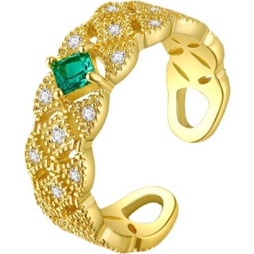 High Quality Cubic Zirconia Gold Plated Jewelry Wholesale 2021 New Fashion Goth Adjustable Emerald Ring For Women