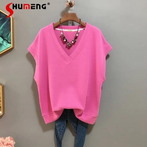 2021 Spring New Women Vest Simple Solid Color V-neck Korean Style Cotton Loose Sleeveless Waistcoat Fashion Top