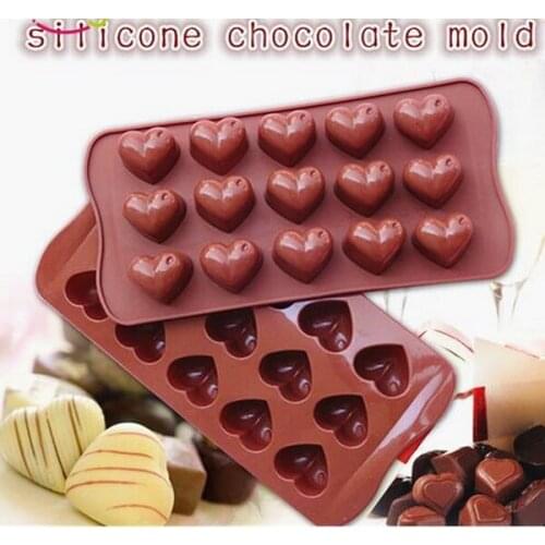 100pcs/lot,15 Holes Heart Shape Chocolate Mold DIY Silicone Cake Decoration Mold Jelly Ice Baking Mould Love Gift Chocolate Mold