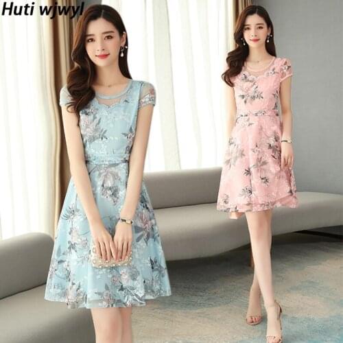 2021 Floral Chiffon Boho Beach Sundress 4XL Plus Size Party Sexy Club Mesh Mini Vestido Summer Korea Elegant Vintage Women Dress
