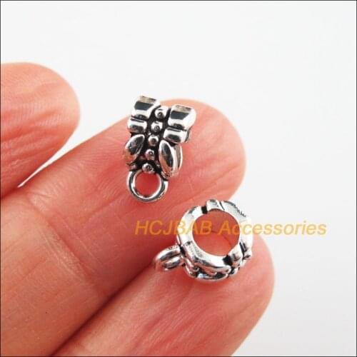 30 New Round Charms Tibetan Silver Color Flower Bail Beads Fit Bracelets 6.5x11mm