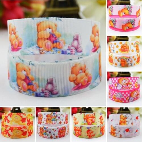 22mm 25mm 38mm 75mm Ruban satin Teddy Bear Cartoon Character printed Grosgrain Ribbon party decoration 10 Yards Mul044