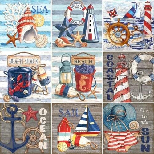 Full Square Drill 5D Diy Diamond Painting Seascape Cross Stitch Diamond Embroidery Boat Tower Text Rhinestone Mosaic Home Decor