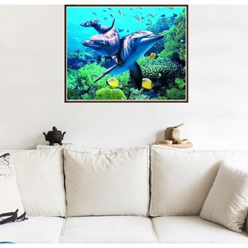 Diamond painting Underwater World Cute Dolphin Cross Stitch Rhinestone Embroidery Home kids room Decor Sticker Poster