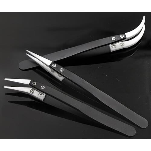 Stainless Steel Anti-Static Ceramic Tweezers Electronic Cigarette Industrial Ceramic Tweezer Insulated Straight Curved Tip