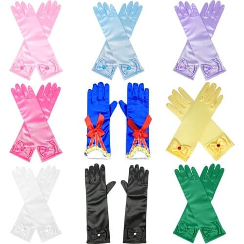 Satin Sequins Mittens Bowtie Children Long Gloves Princess Dance Performance Gloves Kids Girls Children 's Day Birthday Gifts