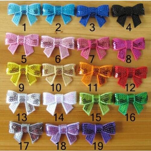 Free shipping 100pcs/lot RNT bows 4CM mixed colors shiny sequin bows, 19 colors available