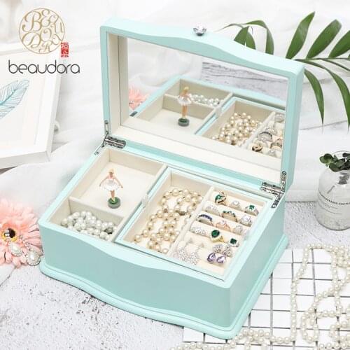 BEAUDORA Ballerina Dancer Musical Wooden Jewelry Music Box Jewellery Organizer