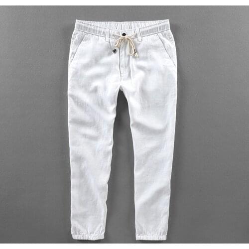 Summer Autumn brand pants men linen ankle-length men trousers casual fashion mens pants flax solid trousers male pantalon 30-40