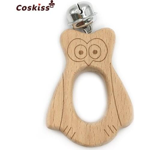 Baby Teether Bells Beech Wooden Eagle Natural Handmade Wooden Teether DIY Eco-Friendly Safe Newborns Enlightenment Toys