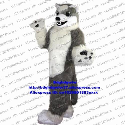 Long Fur Furry Grey Wolf Husky Dog Fursuit Mascot Costume Adult Cartoon Character Outfit About Holidays Company Kick-off zx1710