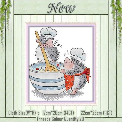 Hedgehog chef cartoon decor painting counted printed on canvas DMC 14CT 11CT Chinese Cross Stitch Needlework Sets Embroidery kit
