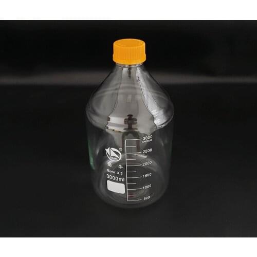 Reagent bottle,With yellow screw cover,Borosilicate glass 3.3,Capacity 3000ml,Graduation Sample Vials Plastic Lid