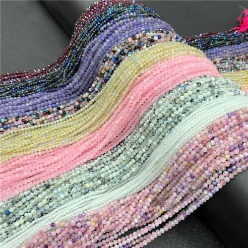 2/3 mm Micro Faceted Beads For DIY Jewelry Women Earing 15.5" Tiny Tourmaline Strand Loose Spacer Beads Making Men Bracelets