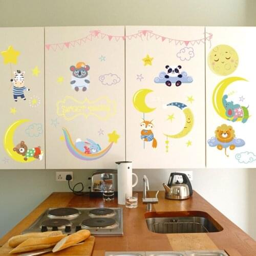 Cartoon Diy Wall Sticker Moon Stars Clouds For Kids Rooms Sleeping Dreaming Animals Decor Bedroom Window Wardrobe Door Stiskers