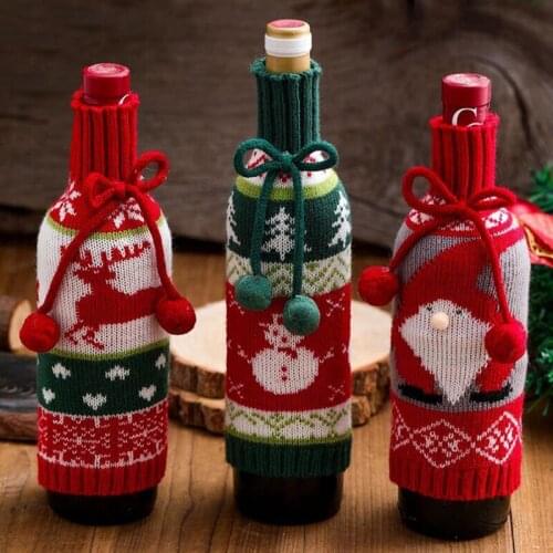 2021 Wool Ball Bow Wine Bottle Set Elk Old Man Snowman Knitted Red Wine Set Decorative Gift Ornaments Christmas Decorations