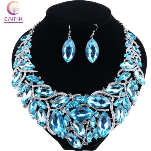 CYNTHIA Crystal Gold Color Necklace Earrings Sets Indian Bridal Jewelry Sets For Brides Wedding Party Costume Accessories Women