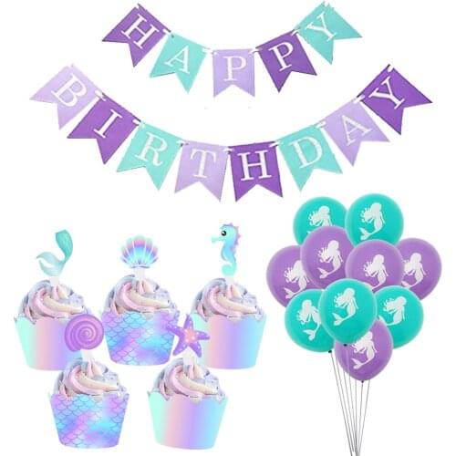 Chicinlife Mermaid Happy Birthday Party Banner Balloons Girl 1st 2nd 4th 5th Birthday Party Decoration Mermaid Party Decor