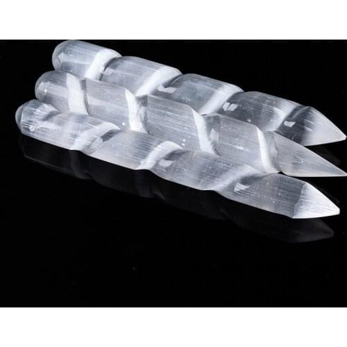 Natural Selenite Crystal Wand Healing Massage Polished Log Stick Gypsum Cleanse
