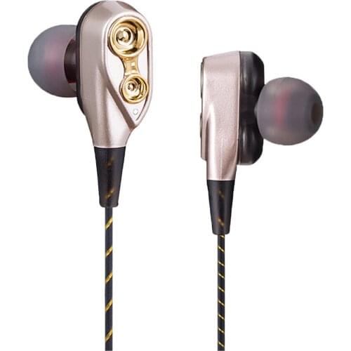 Dual Moving Coils In-Ear Earphones with Microphone Noise-Cancelling Wired Earbud with Volume Control 1.2m Cable 3.5mm Connector