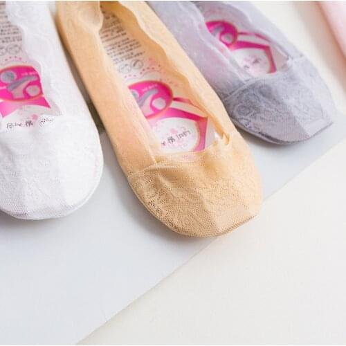 Summer women girl Silica Gel Lace Boat Socks Invisible Cotton Sole Non-slip Antiskid Slippers Anti-Slip Sock 2pair=4pcs ws7411