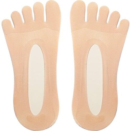 5 Pairs Thin Summer Five Finger Summer Five Finger Socks Female Velvet Invisible Boat Socks Silicone Anti-fall Toe Socks
