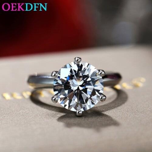 OEKDFN S925 Sterling Silver Ring For Women 10mm Round Created Moissanite Diamond Wedding Engagement Jewelry Brand Women Rings