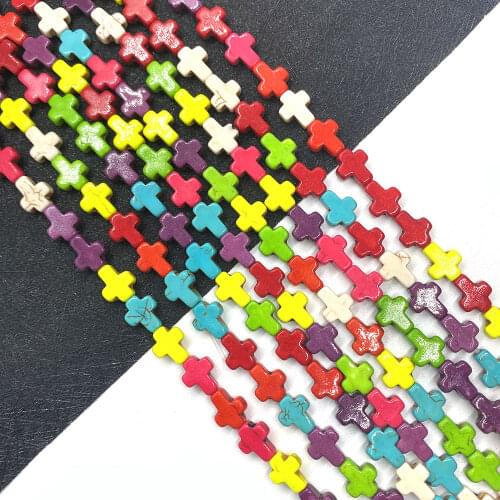 Hot Sale Cross-shaped Synthetic Colored Turquoise 8x10/12x16mm DIY Jewelry Handmade Wind Chime Pendant Jewelry Accessories