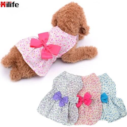 HILIFE Puppy Dress Floral Pet Dress Cute Dog Clothe For Pomeranians Summer Bowknot Princess Skirt