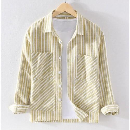 Long Sleeve Striped Shirt for Men Pure Cotton Turn-down Collar Casual Tops Male Daily Button Up Vintage Clothing Oversized Shirt