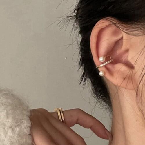 Korean Gold Wave Line Pearl Earcuff Fake Piercing Pearls Clip on Earrings for Women Charms Abstract Snake Ear Cuff Jewelry