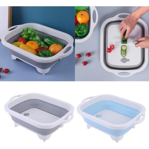 Folding Chopping Board Colander Fruit Washing Draining Kitchen Space Saver
