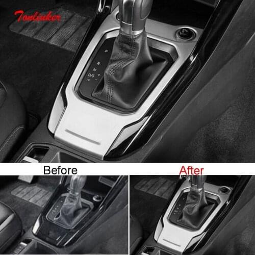 Tonlinker Interior Gear Panel position Cover sticker for Volkswagen T-ROC 2018-19 Car styling 1 PCS ABS Chrome Cover sticker
