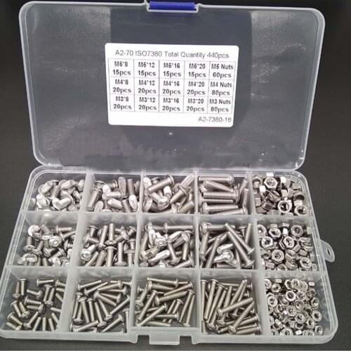 M2 M3 M4 M5 M6 Hex Button Socket Head Cap Screw Nut Hexagon Metric Thread Machine Bolt Assortment Kit Set 304 Stainless Steel