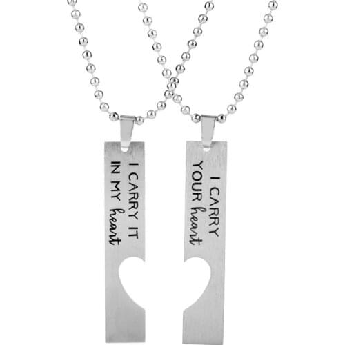 "i can carry your heart ,i can carry it in my heart" Letters Necklaces Pendants Stainless Steel Trinket Men Womens Necklace