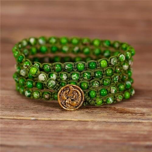 Green Beaded Braided Bracelets Natural Stones 5X Wraps Bracelets Vintage Stackable Bracelet Yoga Handmade Bracelet Jewelry Gift