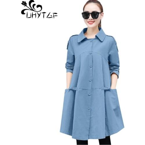 UHYTGF Loose 3XL plus size tops coats Single-breasted spring autumn windbreaker female new Cloak thin outerwear women clothes404