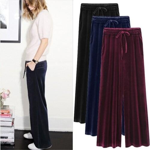 2021 Spring Autumn Gold Velvet Wide-leg Pants Women Loose Large Size 6XL High Waist Casual Pants 190B